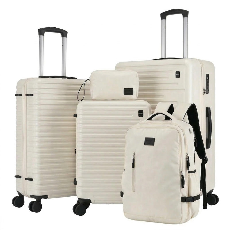 Hoteel Luggage Sets 5 Piece, 4 - Year Warranty, Carry - On Luggage with Dual - Spinner Wheels, PC+ABS Hardside Suitcase Set with TSA Lock, Durable Large Suitcase, Beige(20/24/28/DB/TB)