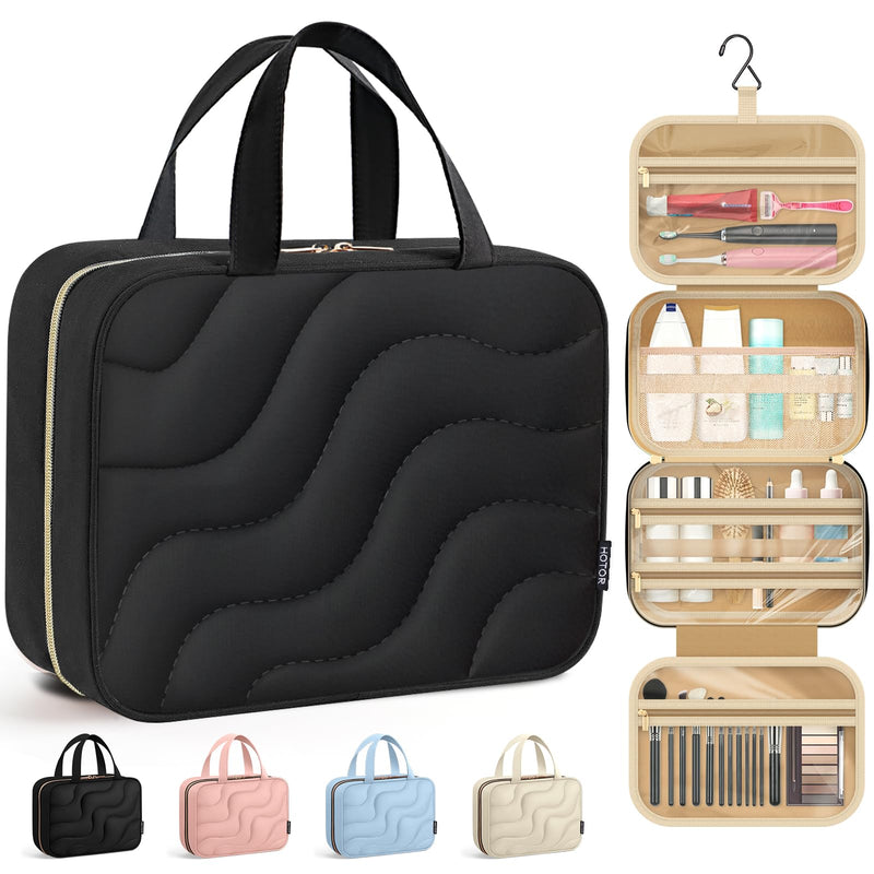 HOTOR Hanging Toiletry Bag - Spacious Travel Toiletry Bag for Women & Men, Multi - Pocket Makeup Organizer, Travel & Cruise Essentials for Business Trip, Gym, Black, 11.0" x 8.7" x 3.9"