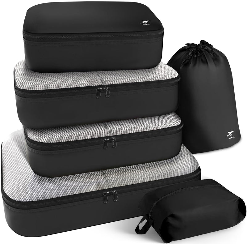 HOTOR Packing Cubes for Suitcases - 6 Pieces, Light Packing Cubes for Travel, Premium Suitcase Organizer Bags Set, Space - Saving Luggage Organizers, Travel Accessories and Essentials, Black
