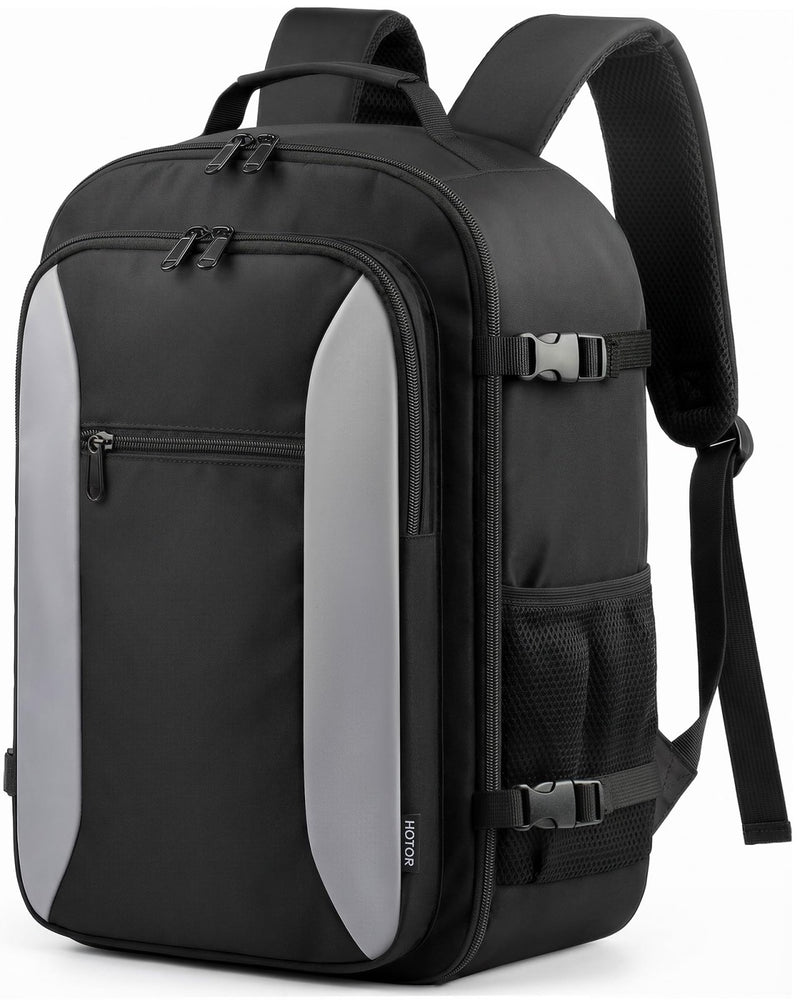 HOTOR Travel Backpack - TSA - Friendly Carry - On Backpack for Men & Women, Internal Luggage Straps & Waterproof Pocket, Perfect for Travel Essentials, Work, Commuting, 16.9" x 11.4" x 7.9", Black