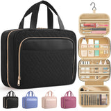 HOTOR Travel Toiletry Bag for Women & Men, Waterproof Makeup Bag with Hanging Hook and Multiple Pockets, Cosmetic Bags for Women, Travel Essentials, 11.2'' x 3.2'' x 8.9'', Black