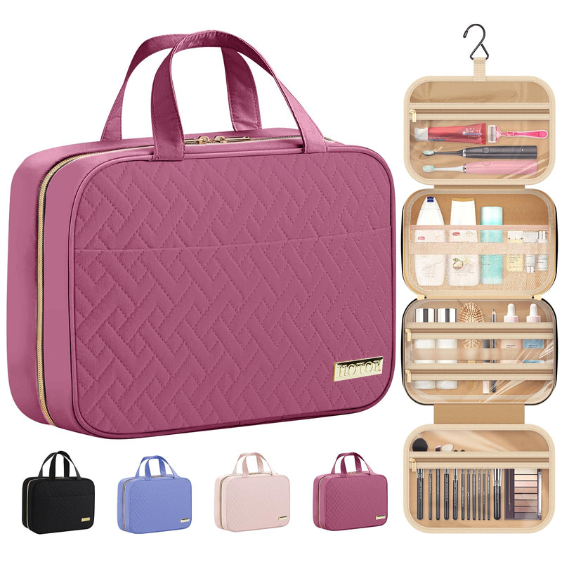 HOTOR Travel Toiletry Bag - Hanging Toiletry Bag for Women & Men, Makeup Bag/Big Comparment, Waterproof for Travel Accessories, Travel Essentials, Large, Rosewood - Pink