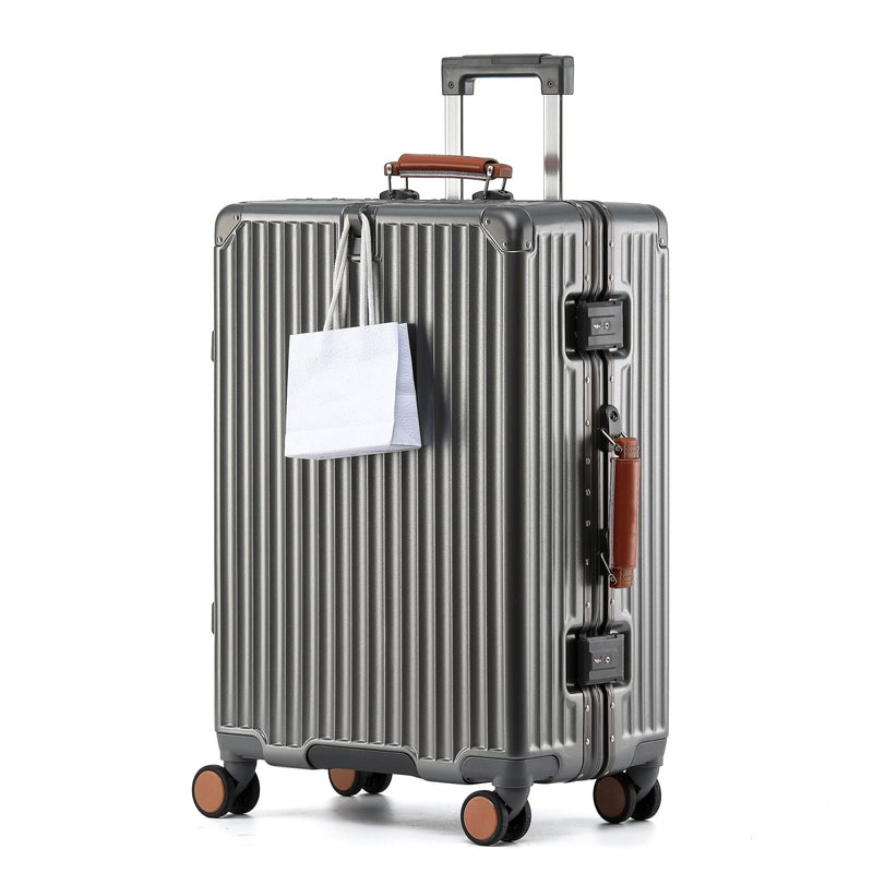 HotWay 20 Inch Carry On Luggage with Leather Handle, PC Zipperless Suitcase with Spinner Wheels and TSA Locks, 22x14x9 Airline Approved Luggage for Travel, Grey