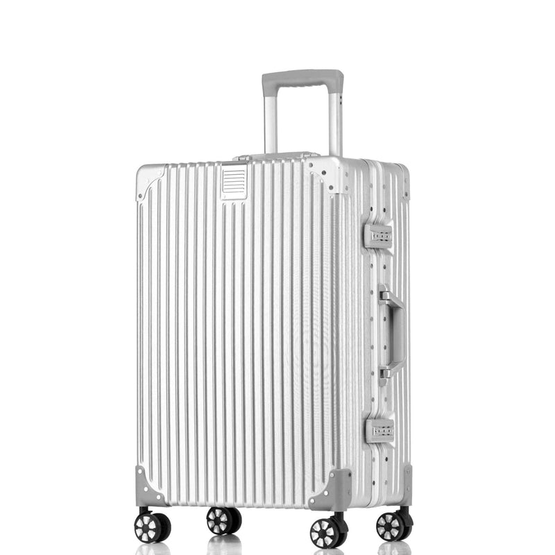 HotWay 3 - Piece Luggage Sets with Aluminum Frame, PC Hard Shell Suitcase with Spinner Wheels and TSA Lock, Large Suitcase for Travel, Silver