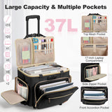 Housolution Rolling Teacher Bag with Wheels, Fits for 17" Laptop, Teacher Tote Bag with Detachable Trolley, Laptop Work Case with Anti Theft Lock, Briefcase Cart with Accordion File Organizer, Black