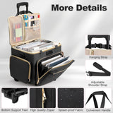 Housolution Rolling Teacher Bag with Wheels, Fits for 17" Laptop, Teacher Tote Bag with Detachable Trolley, Laptop Work Case with Anti Theft Lock, Briefcase Cart with Accordion File Organizer, Black