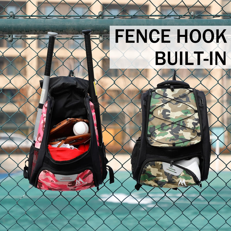 Hsmihair Baseball Bag - Baseball Backpack Holder, Large Main Compartment,T - Ball & Softball Equipment & Gear for Youth and Adults,Holds Bats, Helmet, Gloves