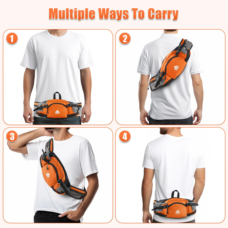 HTZPLOO Fanny Pack Waist Bag with Water Bottle Holder for Men Women Running Hiking Travel Dog Walking Workout Cycling Outdoor (Orange)