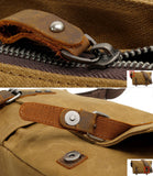 HuaChen Mens Messenger Bag, Vintage Genuine Leather Waxed Canvas Shoulder Bag for 14" Laptop,Rugged Briefcase Satchel Computer Case - M49 Army Green