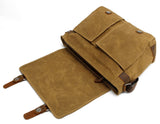 HuaChen Mens Messenger Bag, Vintage Genuine Leather Waxed Canvas Shoulder Bag for 14" Laptop,Rugged Briefcase Satchel Computer Case - M49 Army Green