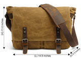 HuaChen Mens Messenger Bag, Vintage Genuine Leather Waxed Canvas Shoulder Bag for 14" Laptop,Rugged Briefcase Satchel Computer Case - M49 Army Green