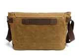 HuaChen Mens Messenger Bag, Vintage Genuine Leather Waxed Canvas Shoulder Bag for 14" Laptop,Rugged Briefcase Satchel Computer Case - M49 Army Green