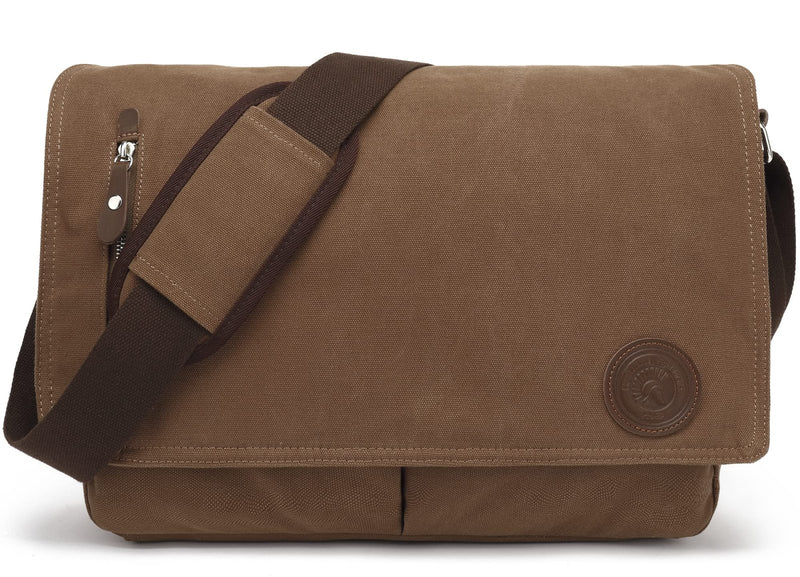 HuaChen Vintage Canvas Messenger Bag fits 15” Laptop,Shoulder Satchel Crossbody Sling Bookbag for Men & Women - M36 Coffee Large