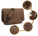 HuaChen Vintage Canvas Messenger Bag fits 15” Laptop,Shoulder Satchel Crossbody Sling Bookbag for Men & Women - M36 Coffee Large