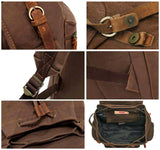 HuaChen Vintage Canvas Travel Backpack with Leather Trim, Laptop Padded Sleeve, Hidden Back Security Pocket, Fits 14 - Inch, M32 Coffee