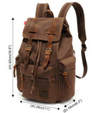 HuaChen Vintage Canvas Travel Backpack with Leather Trim, Laptop Padded Sleeve, Hidden Back Security Pocket, Fits 14 - Inch, M32 Coffee
