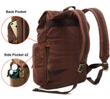 HuaChen Vintage Canvas Travel Backpack with Leather Trim, Laptop Padded Sleeve, Hidden Back Security Pocket, Fits 14 - Inch, M32 Coffee