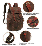 HuaChen Vintage Canvas Travel Backpack with Leather Trim, Laptop Padded Sleeve, Hidden Back Security Pocket, Fits 14 - Inch, M32 Coffee