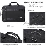 HUAETING 3 in 1 Laptop Bag for Men 15.6-17 Inch Computer Bag Laptop Backpack Convertible Briefcase Messenger Shoulder Bag Work Business Backpack Travel Bag for Men/Women Black
