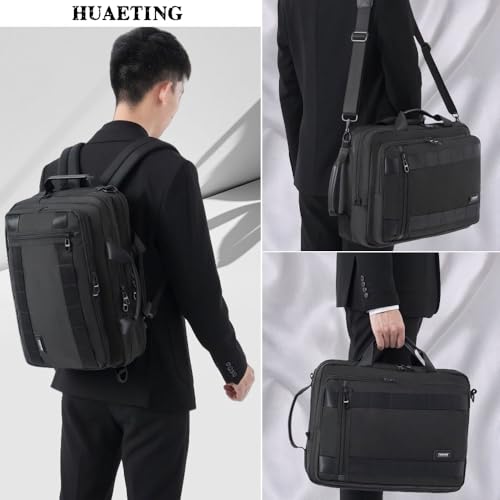 HUAETING 3 in 1 Laptop Bag for Men 15.6-17 Inch Computer Bag Laptop Backpack Convertible Briefcase Messenger Shoulder Bag Work Business Backpack Travel Bag for Men/Women Black