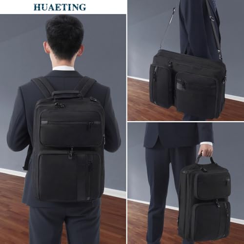 HUAETING 3 in 1 Laptop Bag for Men 17.3 Inch Laptop Backpack Computer Bag for Business/Work/Travel Convertible Backpack Messenger Shoulder Bag for Men Women Black