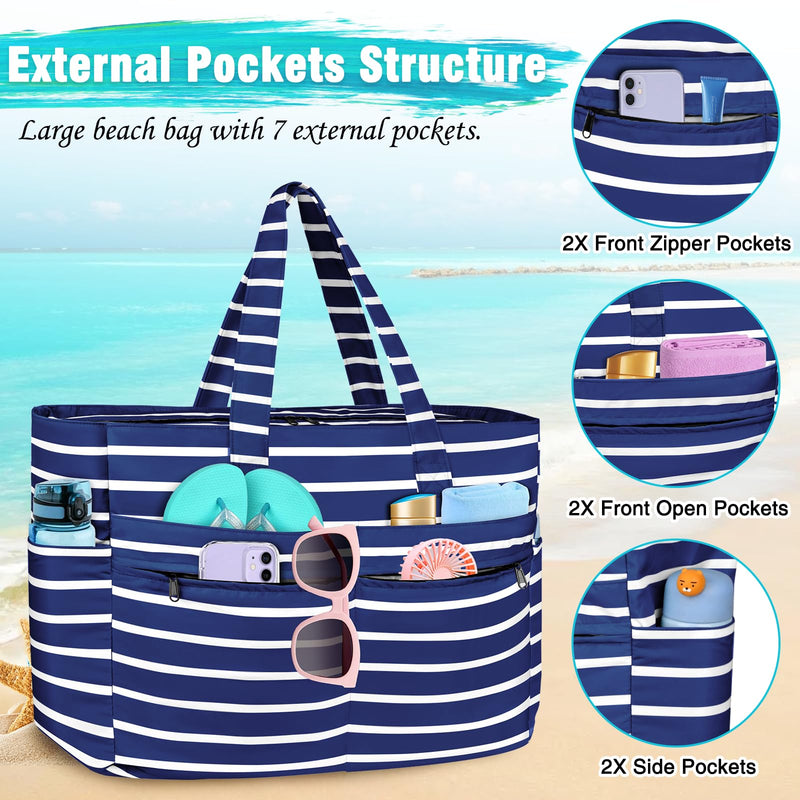 HUANLANG Extra Large Beach Bag Waterproof Beach Totes Bags for Women Men,Pool Bag with Zipper Wet Pocket