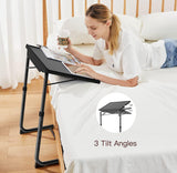 HUANUO Adjustable TV Tray Table - TV Dinner Tray on Bed & Sofa, Comfortable Folding Table with 6 Height & 3 Tilt Angle Adjustments (Black)