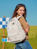 HuiLeo School Backpack for Teen Girls Cute Bookbag for High Middle School College Aesthetic Laptop Back Pack,Beige