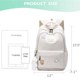 HuiLeo School Backpack for Teen Girls Cute Bookbag for High Middle School College Aesthetic Laptop Back Pack,Beige