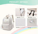 HuiLeo School Backpack for Teen Girls Cute Bookbag for High Middle School College Aesthetic Laptop Back Pack,Beige
