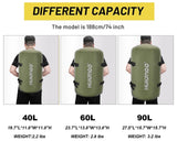 Hulongo 40L/60L/90L Large Waterproof Duffle Bag Backpack for Men, Mens Duffel Backpack Bags for Traveling, Heavy Duty (Green, 60L)
