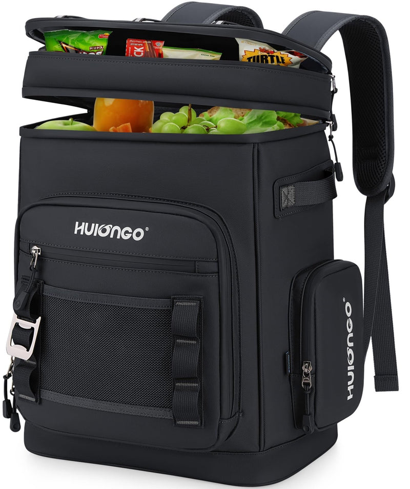 Hulongo Leakproof Insulated Cooler Backpack for Men & Women, Waterproof Backpack Cooler for Beach, Outdoor, Double Deck Cooler Backpack, Leak Proof, Black