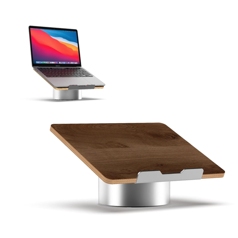 HumanCentric Laptop Riser for Desk in Black Walnut Wood Top and Space Gray Aluminum Base, Compatible with MacBook and Other Laptops Up to 16 Inches, Ergonomic Computer Holder, 25 - Degree Angle Tilt