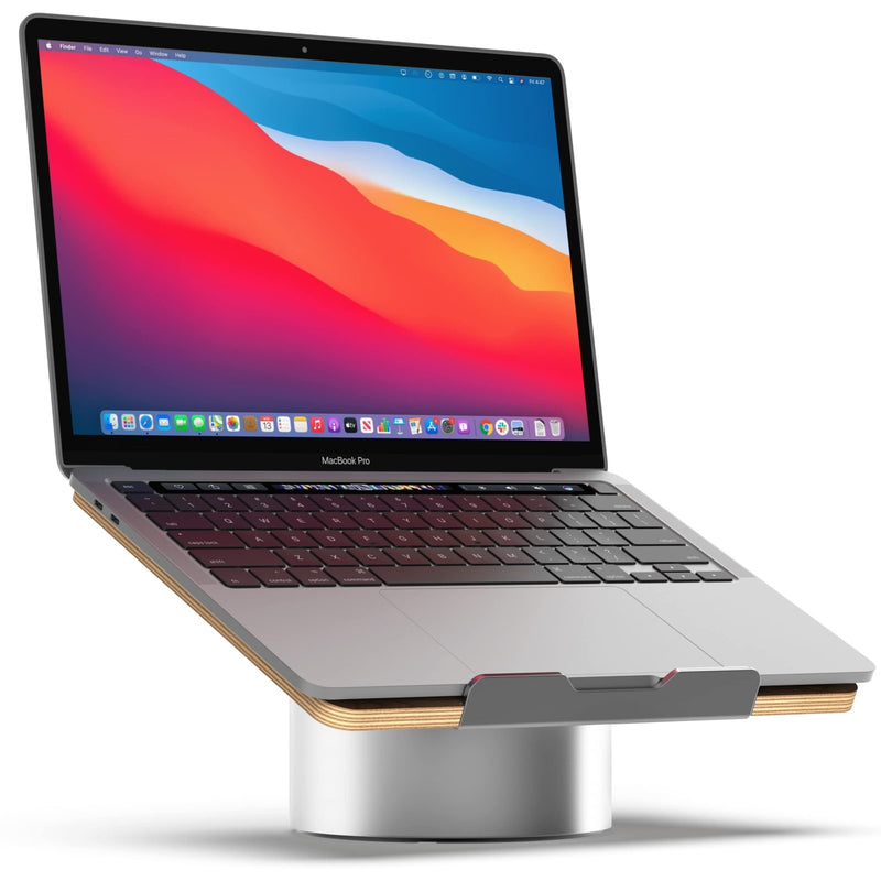 HumanCentric Laptop Riser for Desk in Black Walnut Wood Top and Space Gray Aluminum Base, Compatible with MacBook and Other Laptops Up to 16 Inches, Ergonomic Computer Holder, 25 - Degree Angle Tilt