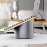 HumanCentric Laptop Riser for Desk in Black Walnut Wood Top and Space Gray Aluminum Base, Compatible with MacBook and Other Laptops Up to 16 Inches, Ergonomic Computer Holder, 25 - Degree Angle Tilt