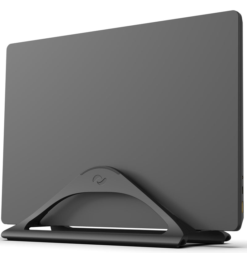 HumanCentric Vertical Laptop Stand for Desks in Matte Black, Upright Adjustable Holder to Dock Apple MacBook Stand, and Other Laptops to Organize Work & Home Office, Automatic Grip