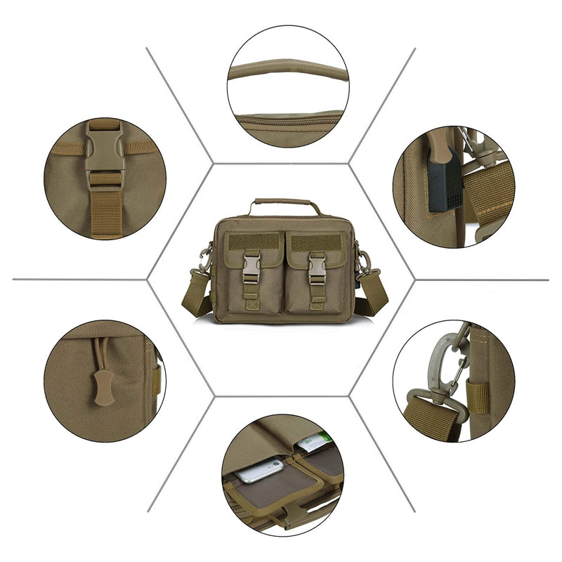 HUNTVP Multifunction Tactical Messenger Bag Nylon Shoulder Briefcase Handbags with USB Port,Brown