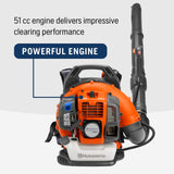 Husqvarna 150BT Gas Leaf Blower, 51 - cc 2.16 - HP 2 - Cycle Backpack Leaf Blower, 765 - CFM, 270 - MPH, 22 - N Powerful Clearing Performance and Ergonomic Harness System, 970466901