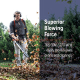 Husqvarna 150BT Gas Leaf Blower, 51 - cc 2.16 - HP 2 - Cycle Backpack Leaf Blower, 765 - CFM, 270 - MPH, 22 - N Powerful Clearing Performance and Ergonomic Harness System, 970466901