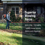 Husqvarna 360BT Gas Leaf Blower, 65.6 - cc 3.81 - HP 2 - Cycle Backpack Leaf Blower with 890 - CFM, 232 - MPH, 30 - N Powerful Clearing Performance and Load - Reducing Harness, Gifts for Men