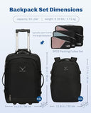 Hynes Eagle 2 in 1 Travel Backpack 22 inches Carry on Luggage 63L Rolling Backpack for Men Women with Packing Cubes 3PCS Set Black