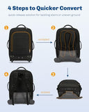 Hynes Eagle 2 in 1 Travel Backpack 22 inches Carry on Luggage 63L Rolling Backpack for Men Women with Packing Cubes 3PCS Set Black