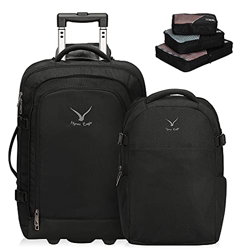 Hynes Eagle 2 in 1 Travel Backpack 22 inches Carry on Luggage 63L Rolling Backpack for Men Women with Packing Cubes 3PCS Set Black | Backpacks4Less