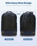 Hynes Eagle Rolling Backpack 42L Backpack with Wheels Airline Approved Carry on Luggage Laptop Travel Suitcase Bag for Women Men Dark Blue
