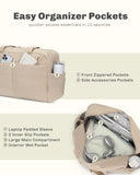 Hynes Eagle Travel Duffel Bag for Women with Toiletry Accessories Pouch Quilted Lightweight Overnight Weekender Carry on Bag with Wet Pocket Large Gym Puffer Tote Bag 31L Camel