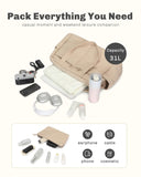 Hynes Eagle Travel Duffel Bag for Women with Toiletry Accessories Pouch Quilted Lightweight Overnight Weekender Carry on Bag with Wet Pocket Large Gym Puffer Tote Bag 31L Camel