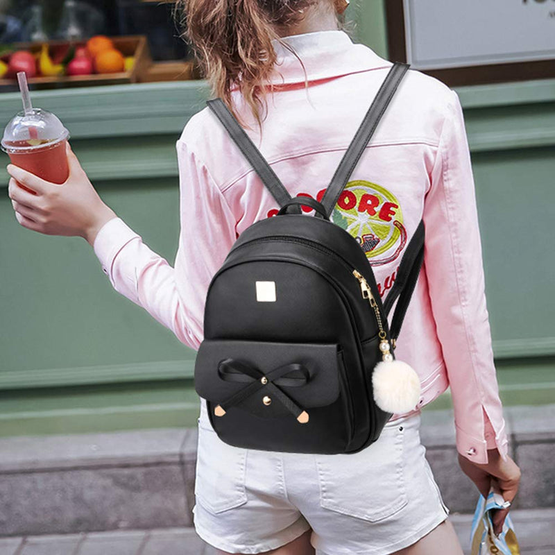 I IHAYNER Girls Bowknot 3 - Pieces Fahsion Leather Backpack Backpack Purse for Women Rucksack for Ladies Shoulder Bag Purple