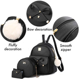 I IHAYNER Girls Bowknot 3 - Pieces Fahsion Leather Backpack Backpack Purse for Women Rucksack for Ladies Shoulder Bag Purple
