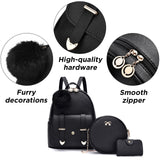 I IHAYNER Mini Leather Backpack Purse for Teen Girls 3 - Pieces Fashion Backpack Cute Travel Daypacks Women Pompom Backpack Shoulder Bag Off - White