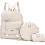 I IHAYNER Mini Leather Backpack Purse for Teen Girls 3-Pieces Fashion Backpack Cute Travel Daypacks Women Pompom Backpack Shoulder Bag Off-White